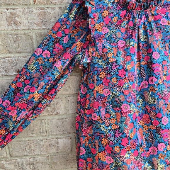 J. Crew Liberty Ciara Ruffleneck Flutter Sleeve Floral Top Pleated Pink Small - Picture 9 of 13